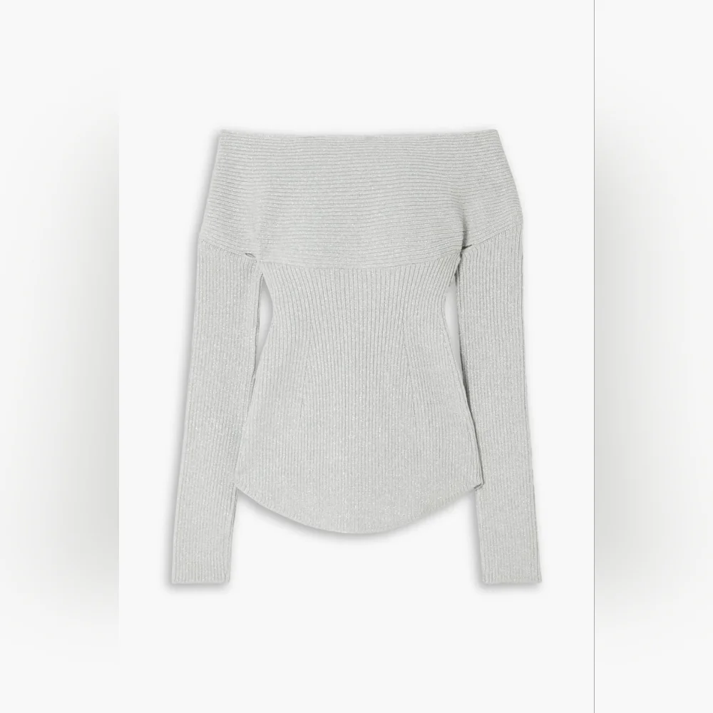 S2. NWT KHAITE SALMA OFF THE SHOULDER CUTOUT METALLIC KNIT TOP - Picture 3 of 9